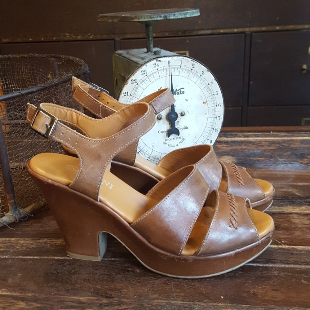 Cordani brown leather wedge platform sandals 40